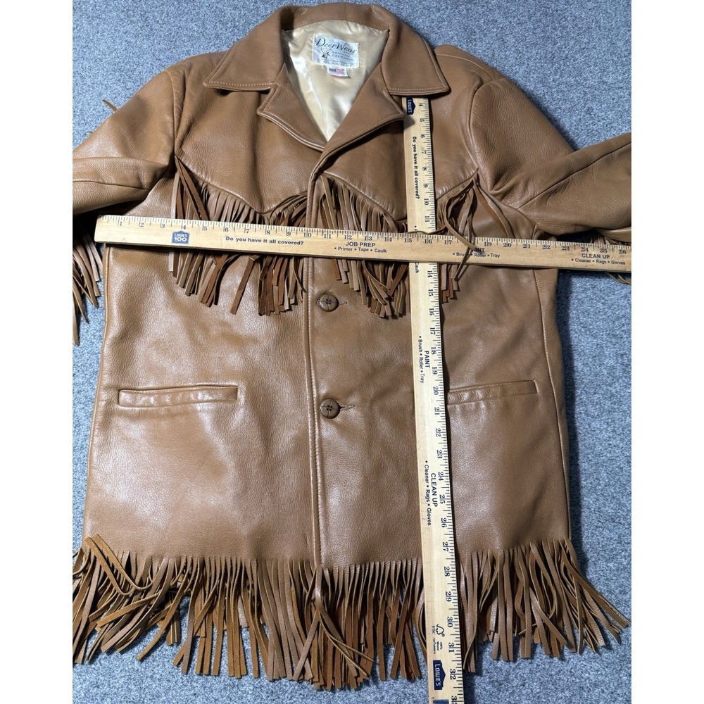 Vintage 90s Deer Wear Brand Men's‎ Deerskin Leather Fringe Button Jacket Size 46 - Picture 7 of 7
